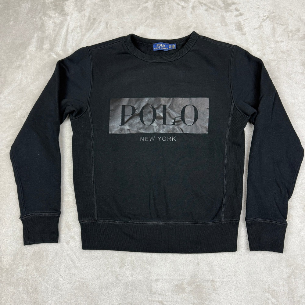 Polo Ralph Lauren Pullover Sweatshirt Women XS New York Black Graphic Logo EUC